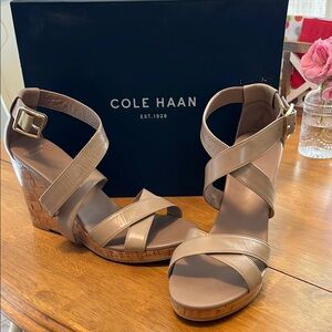 Cole Haan Tan Wedge Shoes with Crisscross Straps